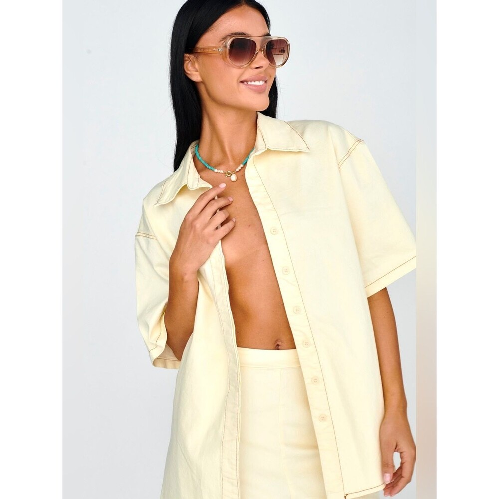 💛 Indi Luxe Butter Yellow Oversized Button-Up Shirt NWT